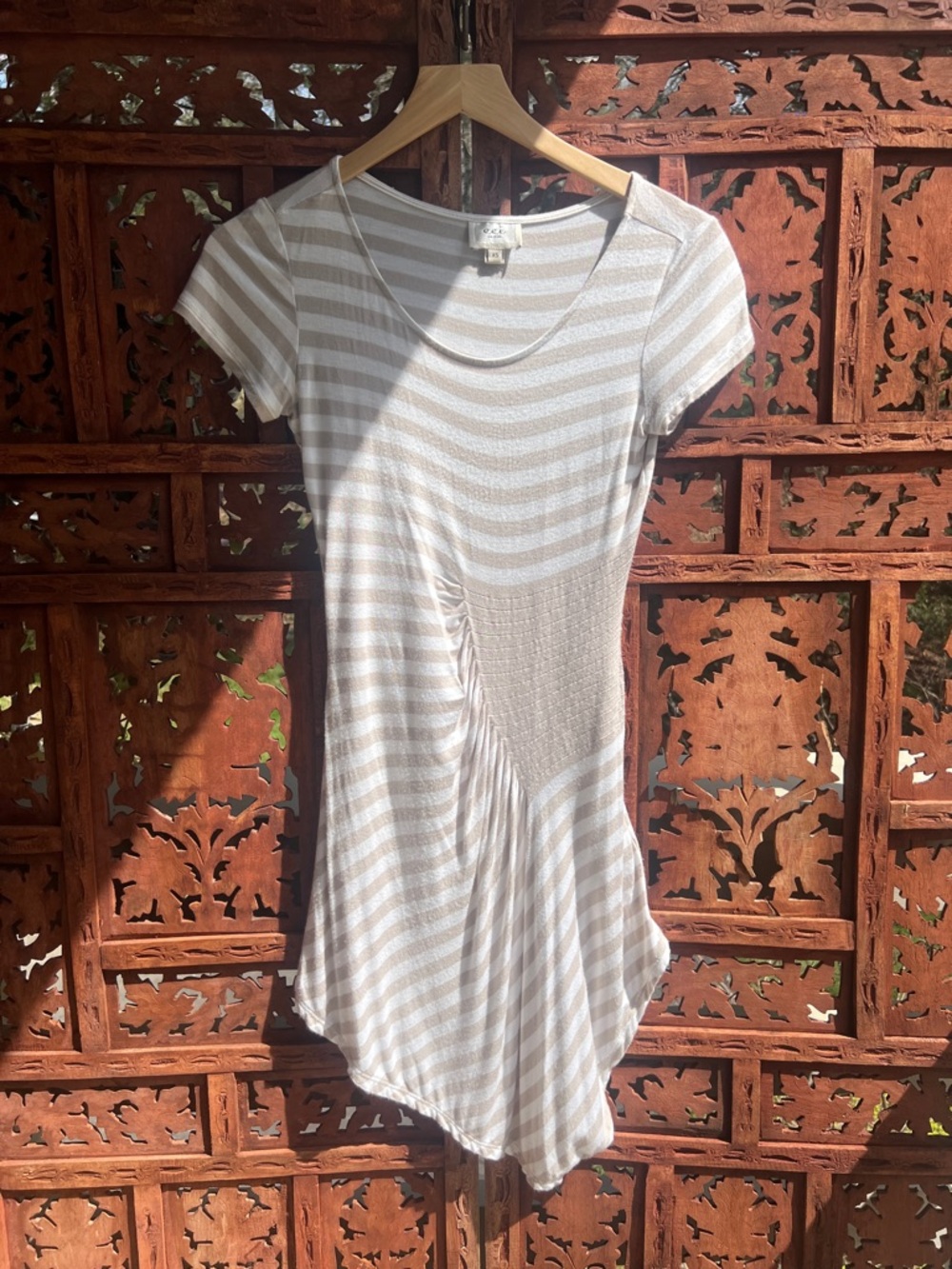 ECI Beige and White Striped Short Sleeve Tunic